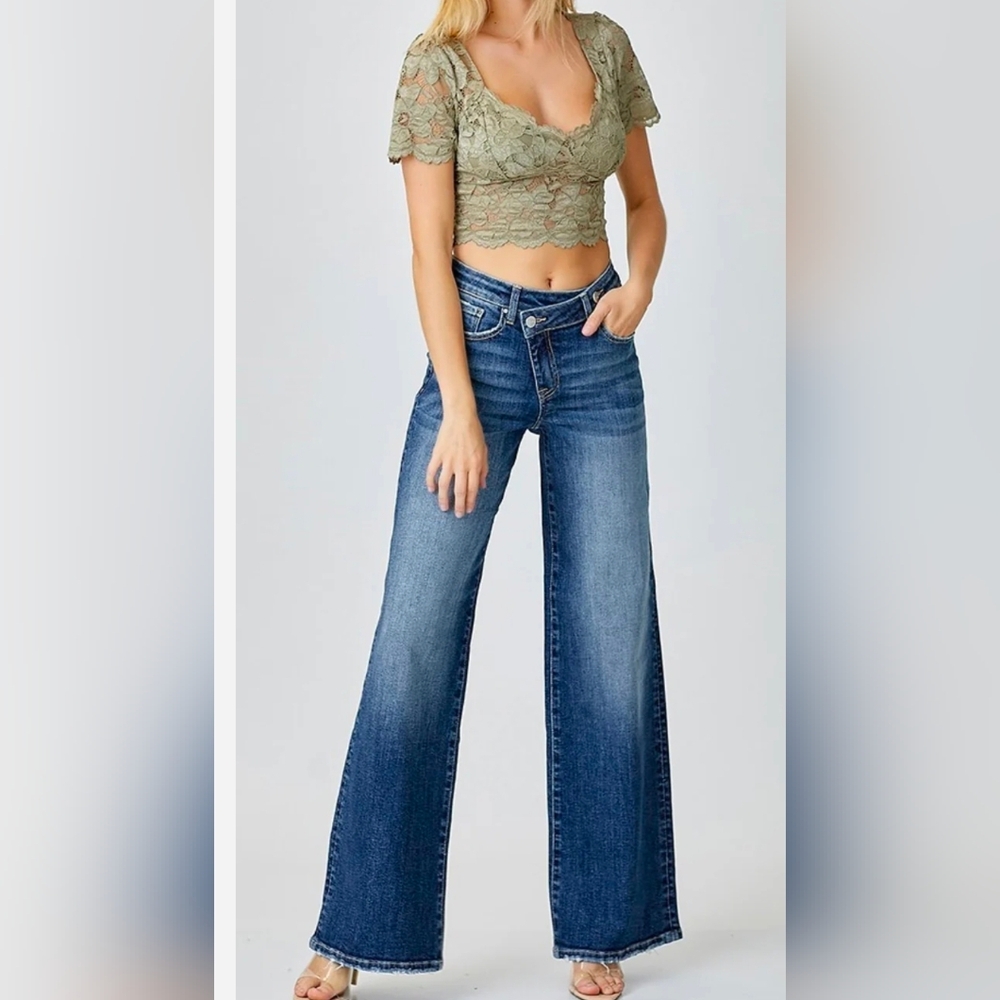 ❤️ NWT! RISEN CROSSOVER MID-RISE WIDE LEG JEANS, 0 (24) - Picture 2 of 14